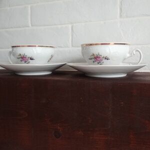 Bernadotte Sonata Czechoslovakia fine porcelain set of two 2 teacups and saucers